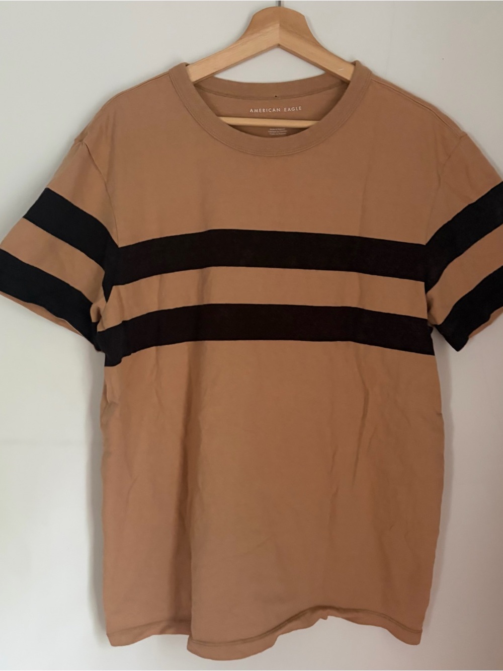 American Eagle Outfitters Tan Tee with Black Stripes